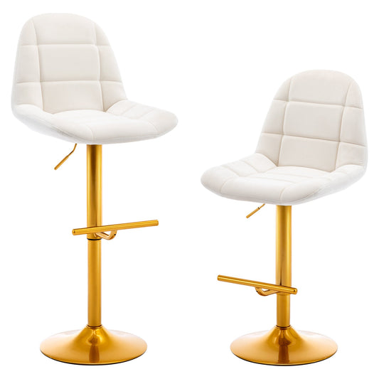 Adjustable Velvet Swivel Bar Stools - Stylish Counter Height Bar Chairs (Set of 2)