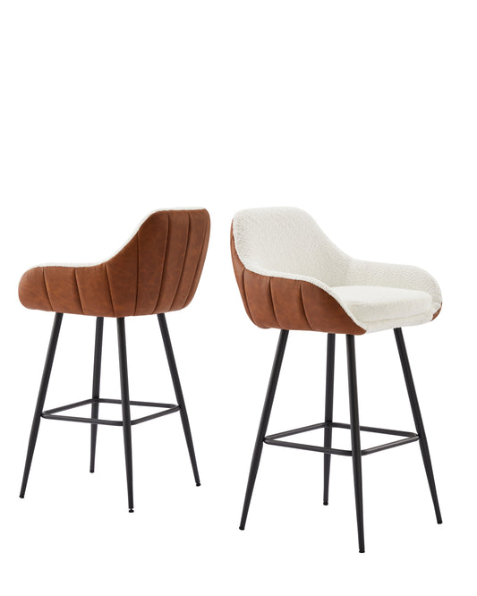 Century Leather Upholstered Counter Height Bar Stools (Set of 2)