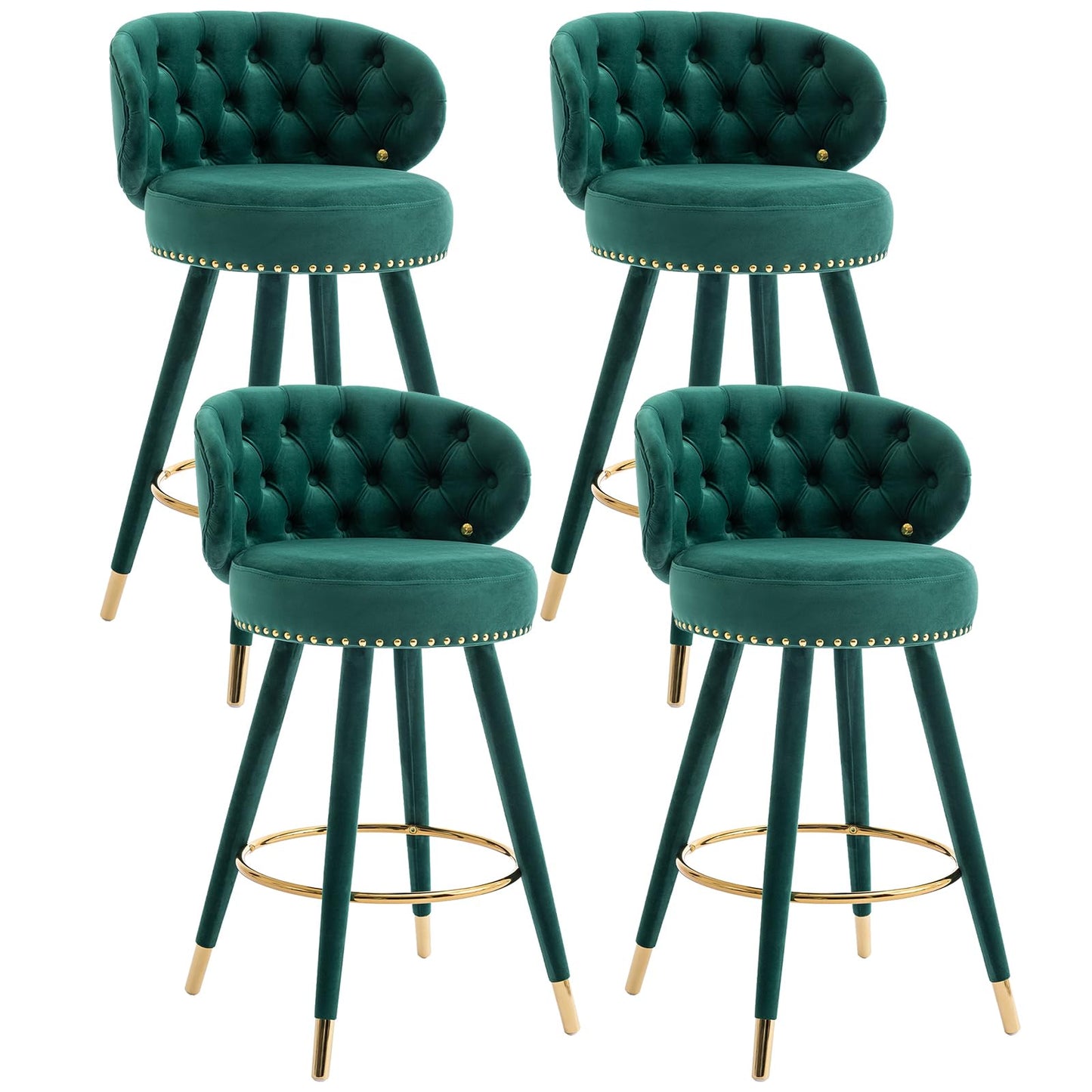 28” Velvet Tufted Bar Stools with 360-Degree Swivel (Set of 2)