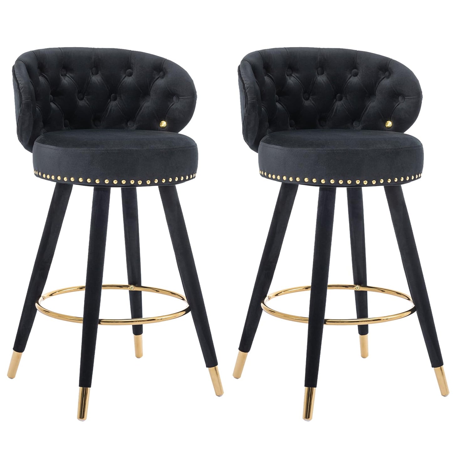 28” Velvet Tufted Bar Stools with 360-Degree Swivel (Set of 2)