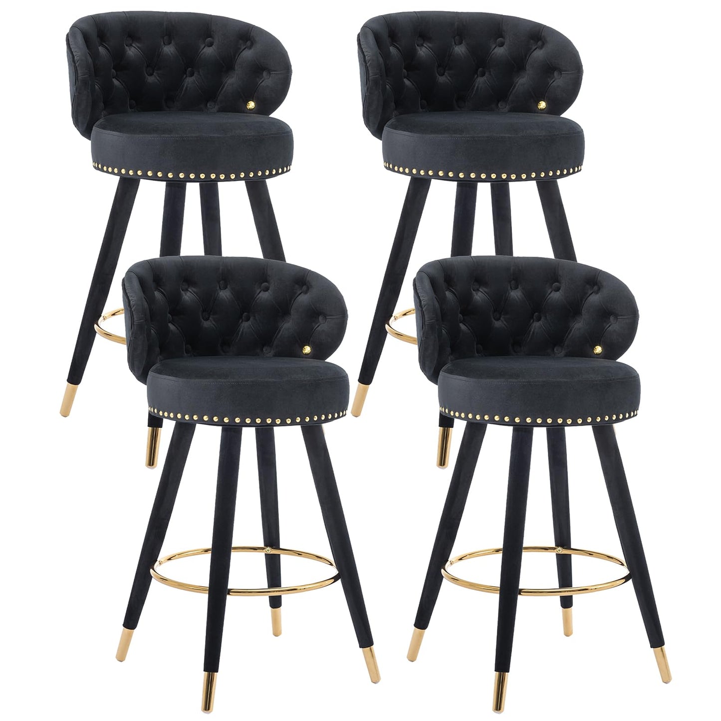 28” Velvet Tufted Bar Stools with 360-Degree Swivel (Set of 2)