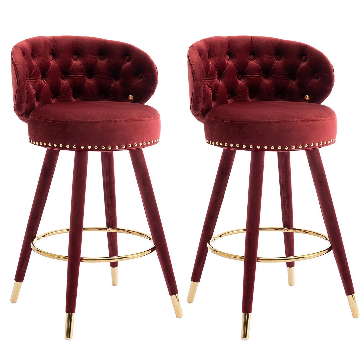 28” Velvet Tufted Bar Stools with 360-Degree Swivel (Set of 2)