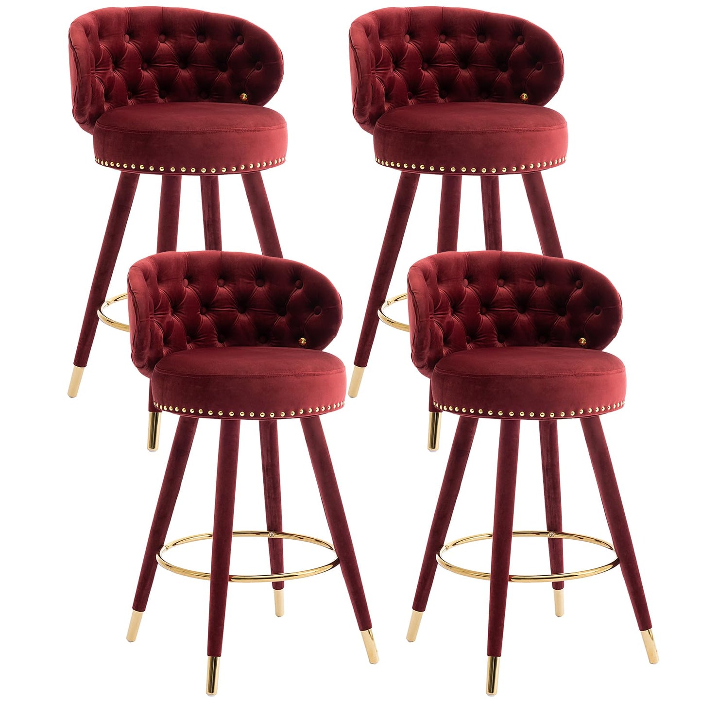 28” Velvet Tufted Bar Stools with 360-Degree Swivel (Set of 2)