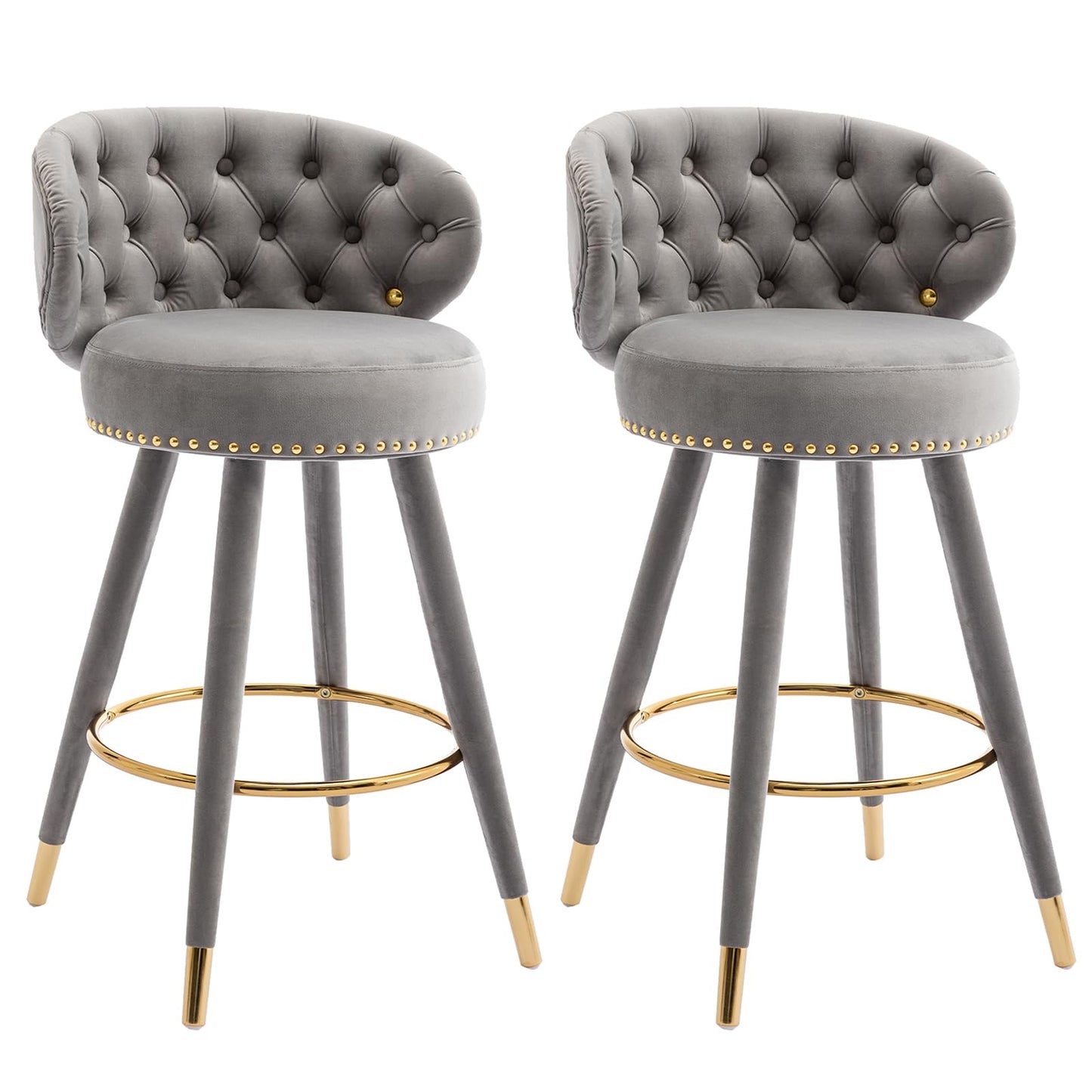 28” Velvet Tufted Bar Stools with 360-Degree Swivel (Set of 2)