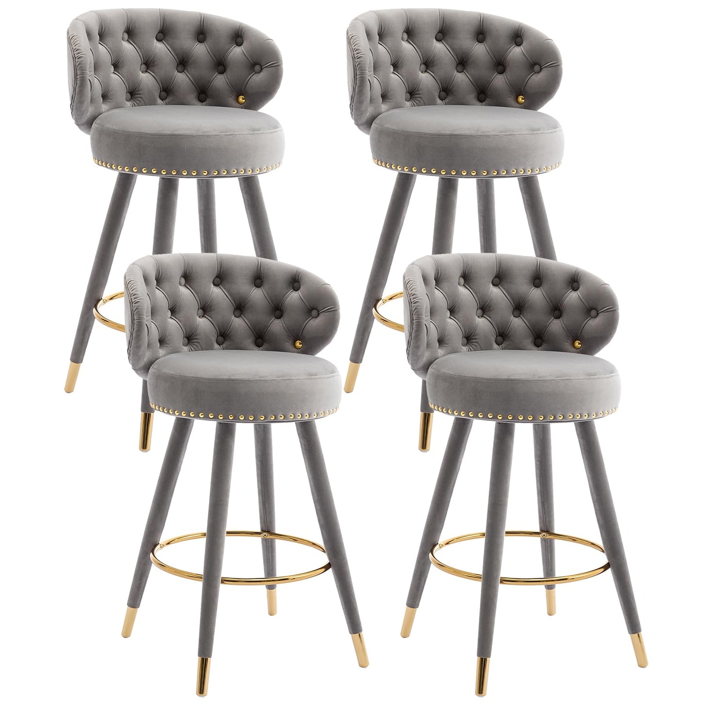 28” Velvet Tufted Bar Stools with 360-Degree Swivel (Set of 2)