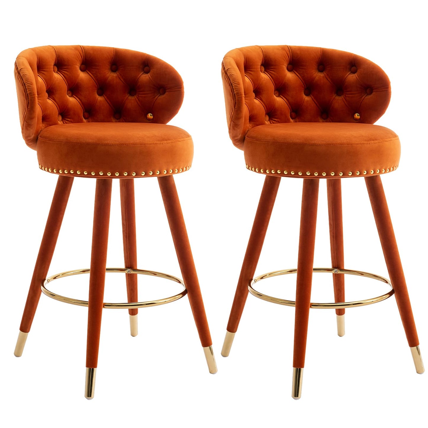 28” Velvet Tufted Bar Stools with 360-Degree Swivel (Set of 2)