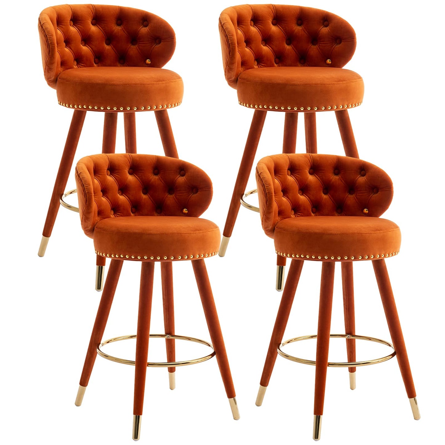 28” Velvet Tufted Bar Stools with 360-Degree Swivel (Set of 2)