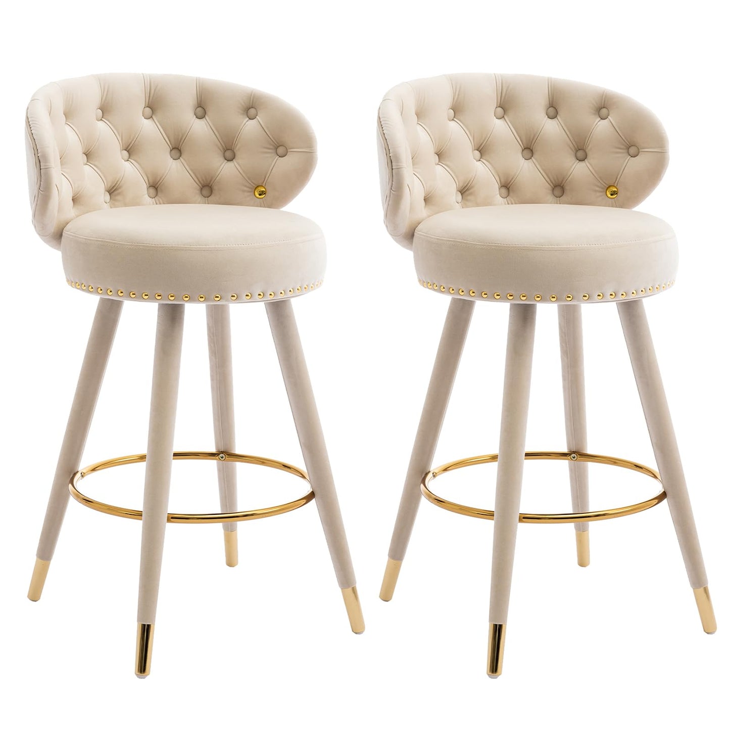 28” Velvet Tufted Bar Stools with 360-Degree Swivel (Set of 2)