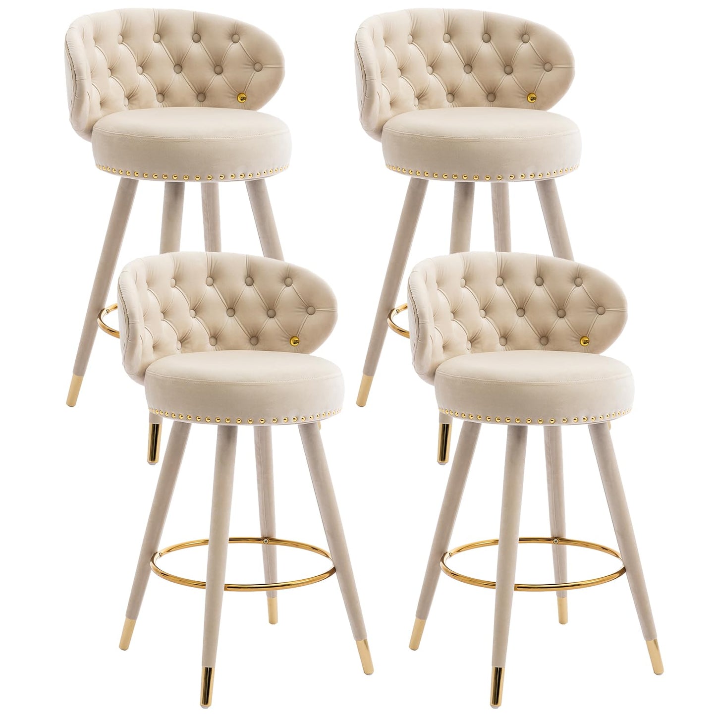 28” Velvet Tufted Bar Stools with 360-Degree Swivel (Set of 2)