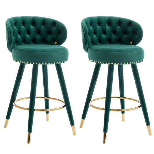 28” Velvet Tufted Bar Stools with 360-Degree Swivel (Set of 2)