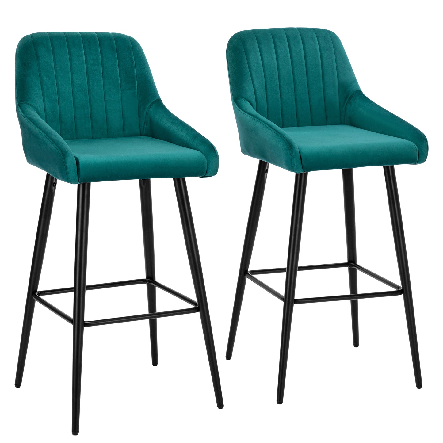 Velvet Upholstered Barstools with Back (Set of 2)