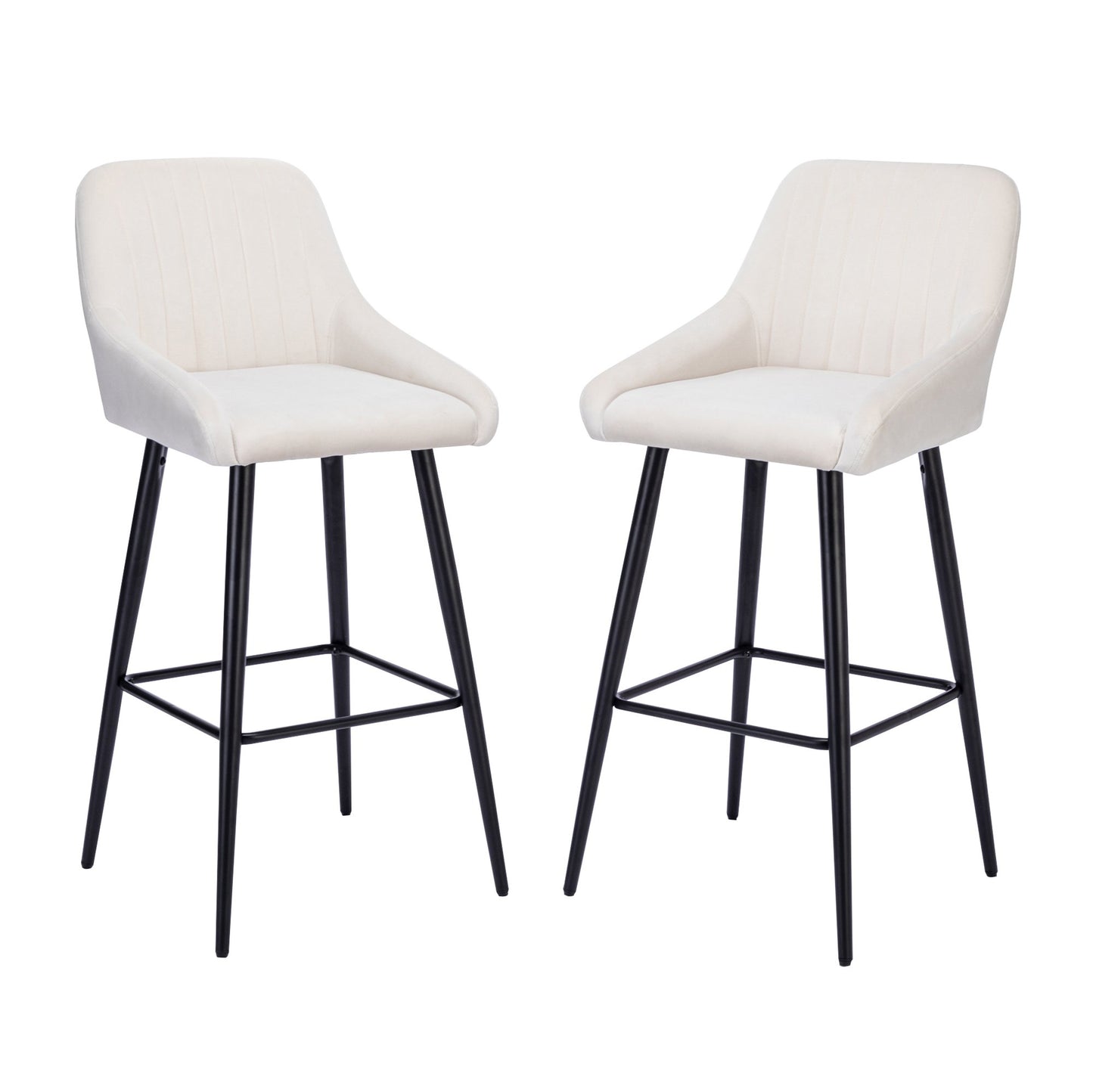 Velvet Upholstered Barstools with Back (Set of 2)