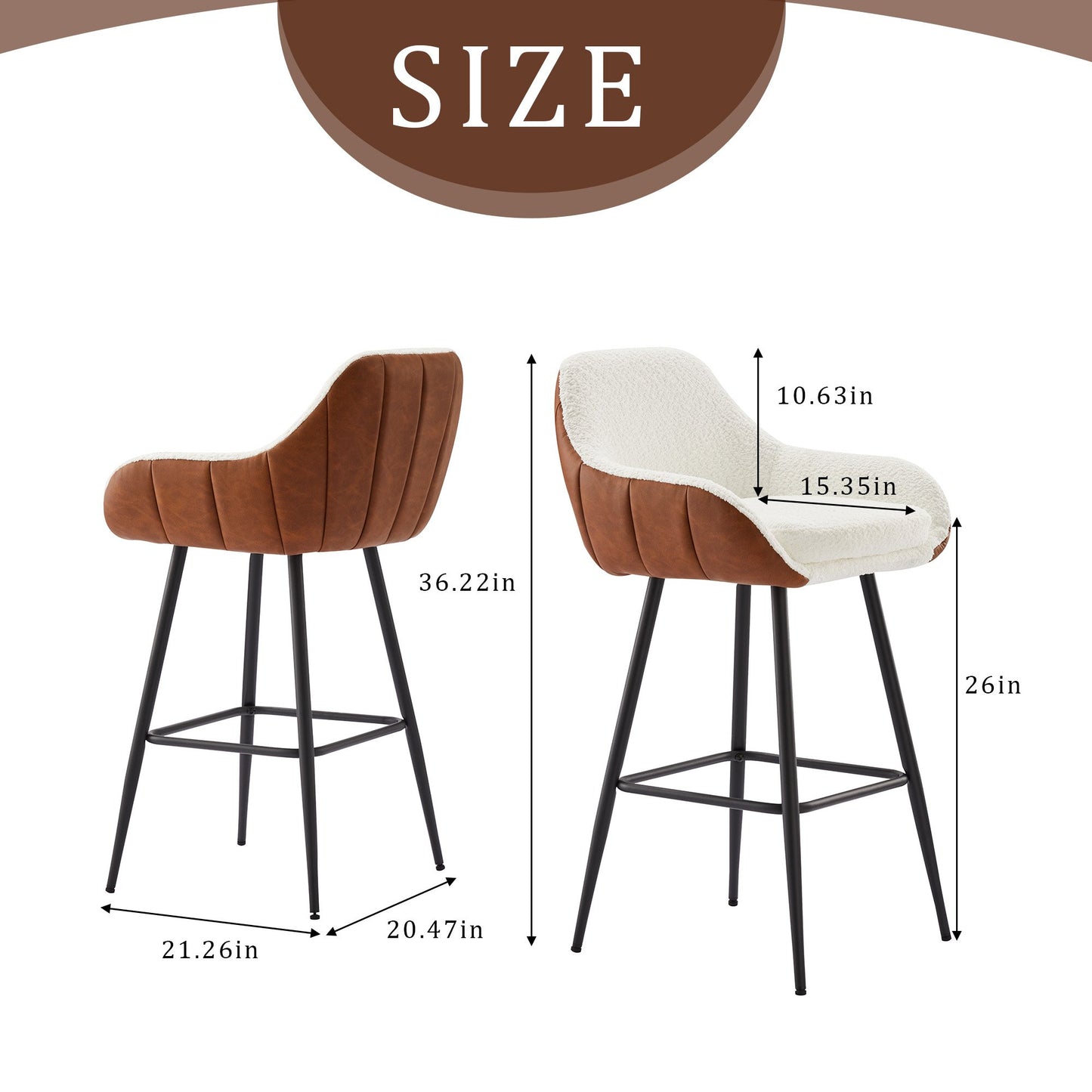 Century Leather Upholstered Counter Height Bar Stools (Set of 2)