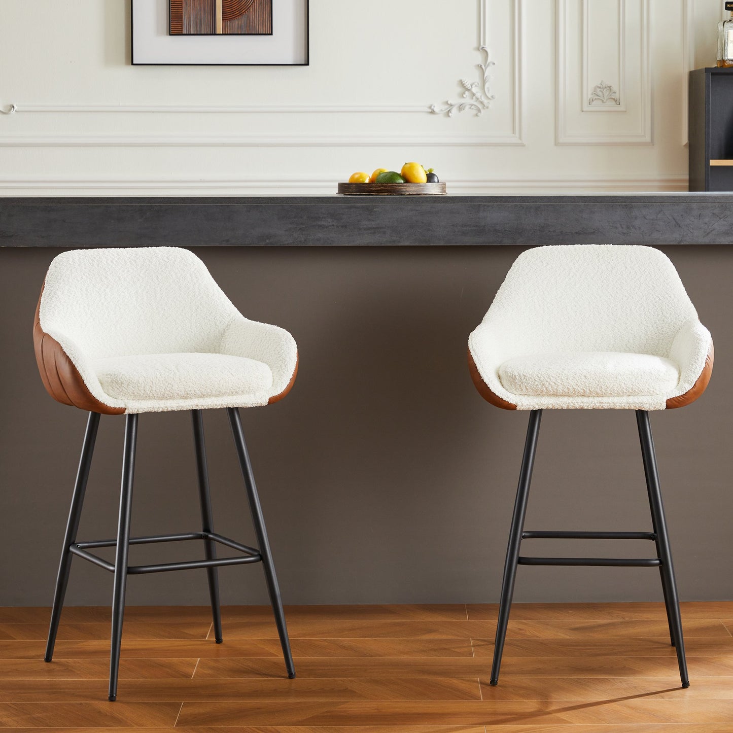 Century Leather Upholstered Counter Height Bar Stools (Set of 2)