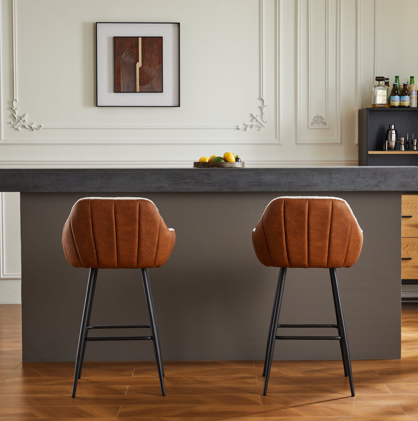 Century Leather Upholstered Counter Height Bar Stools (Set of 2)