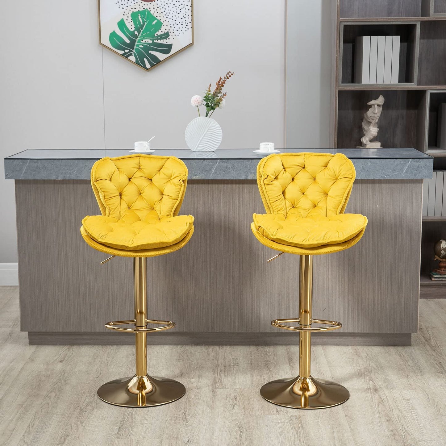 Velvet Upholstered Bar Stools (Set of 2)