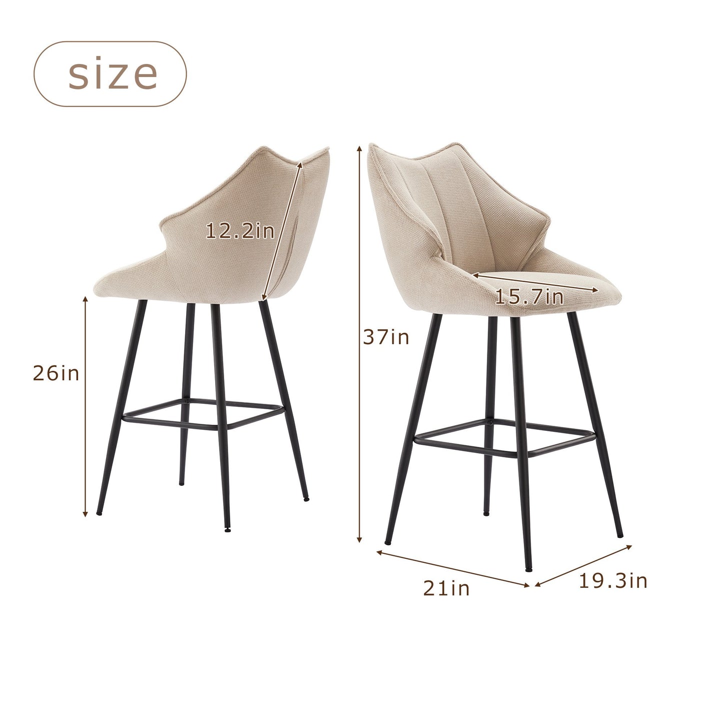 26'' Modern Counter Height Bar Stools Chairs (Set of 2)