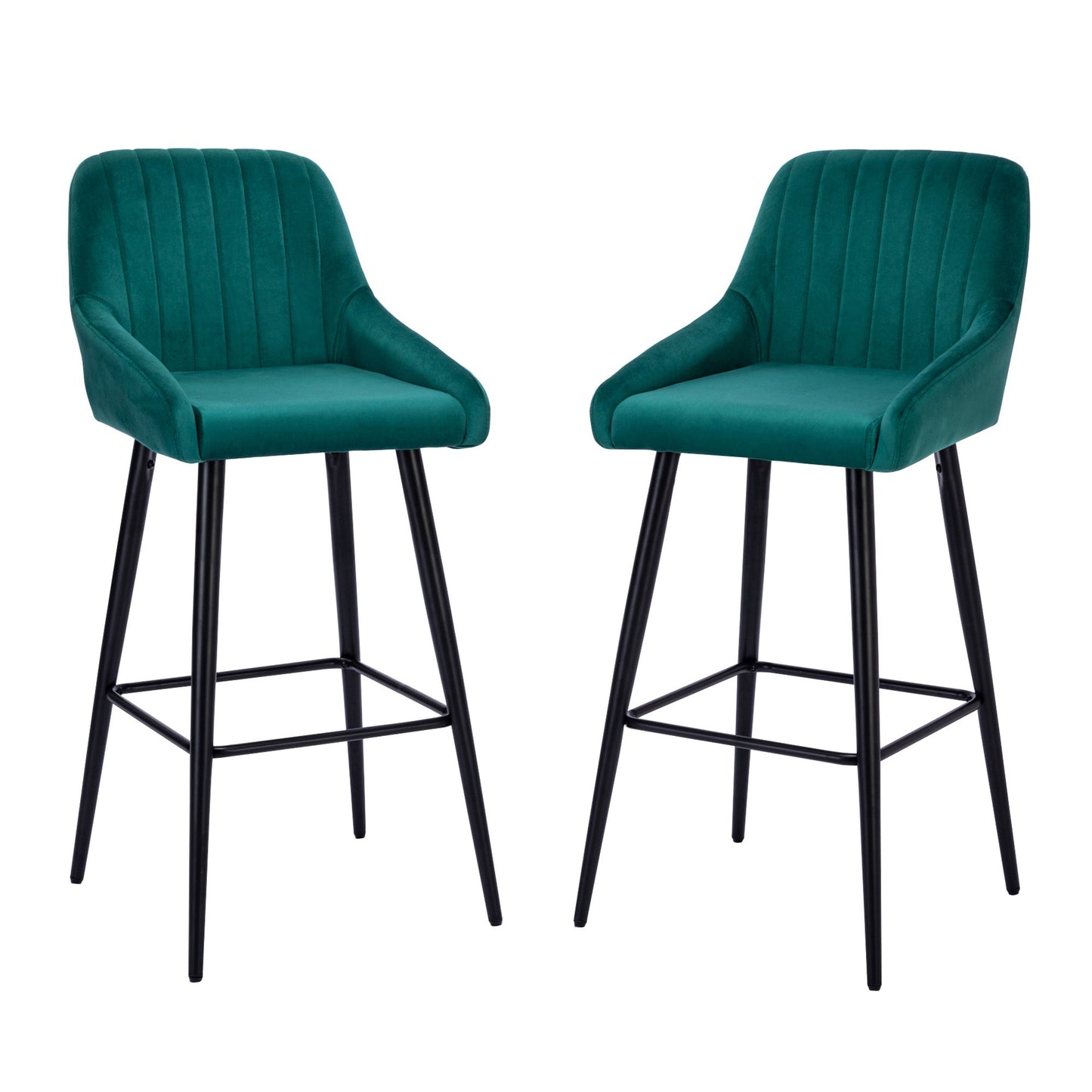 Velvet Upholstered Barstools with Back (Set of 2)