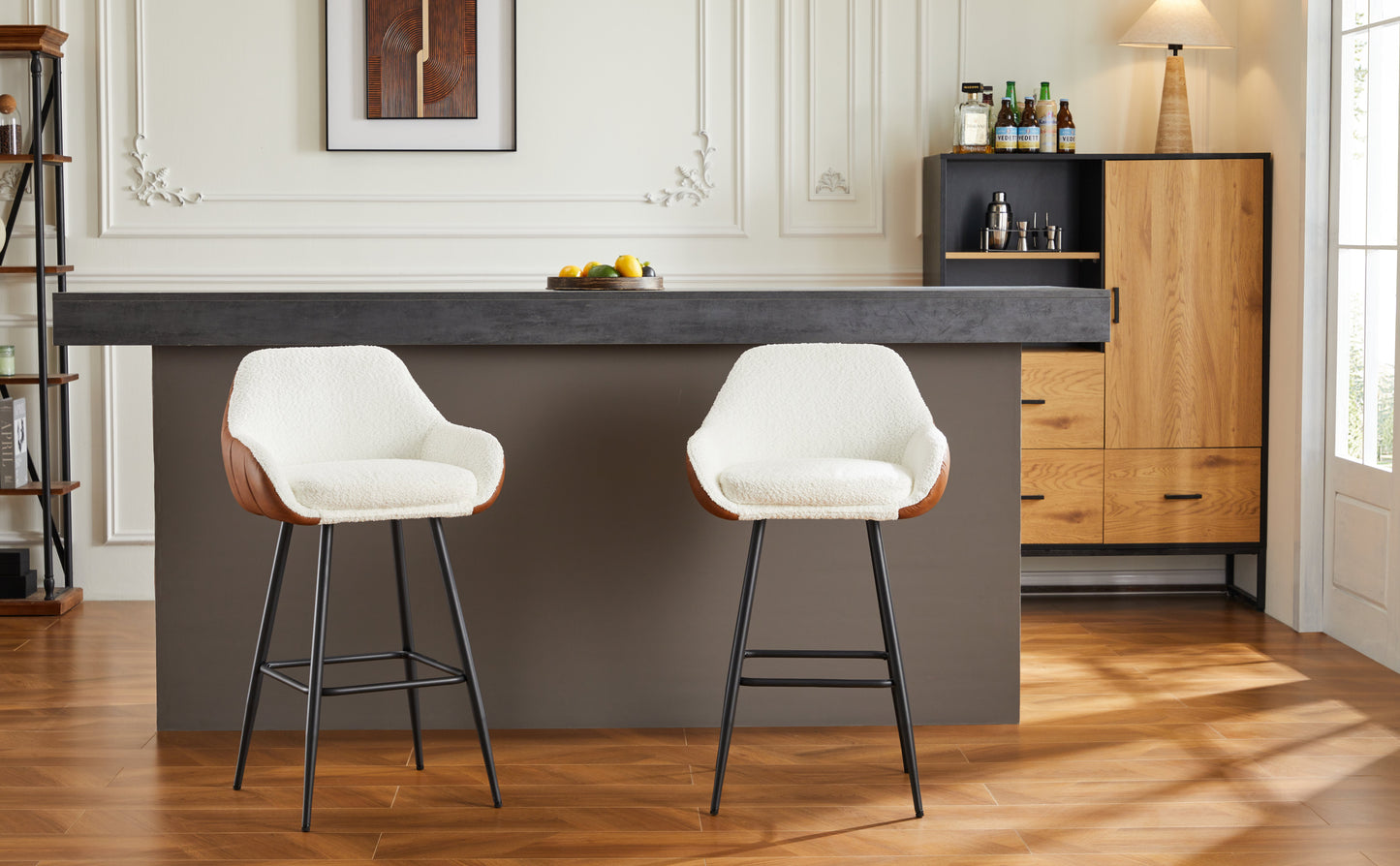 Century Leather Upholstered Counter Height Bar Stools (Set of 2)